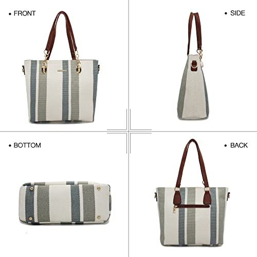 2E-youth Designer Purses and Handbags for Women Satchel Shoulder Bag Tote Top Handle Bag (0A-stripe-grey) - Image 4