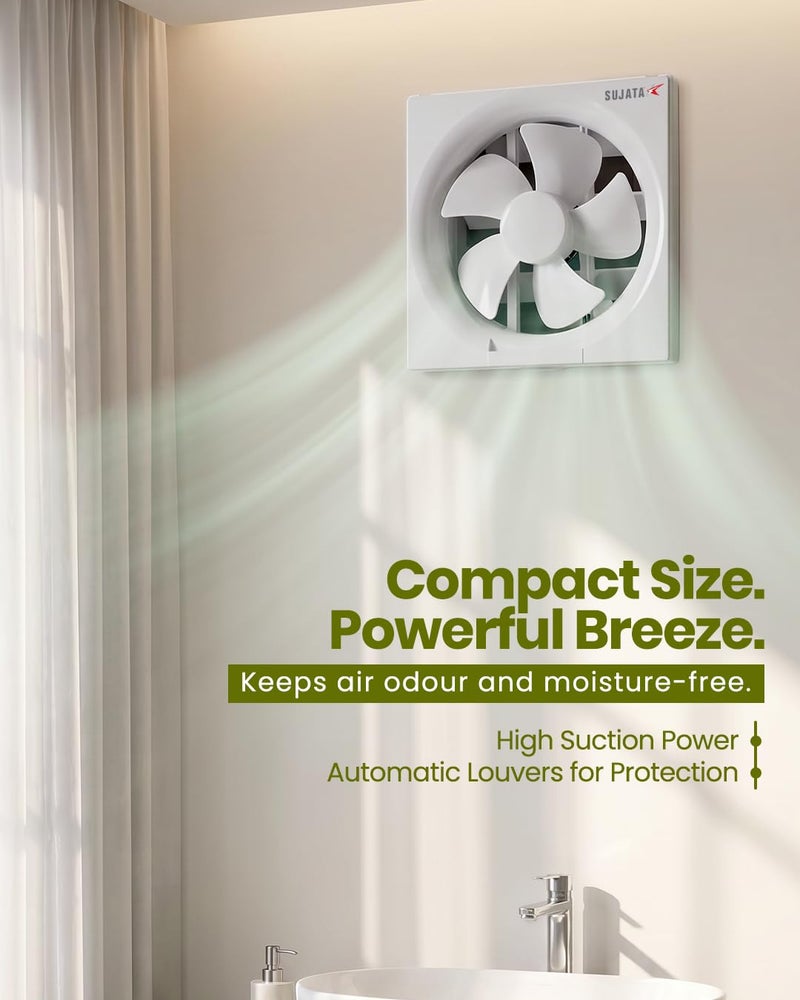 Sujata 8 Inch Premium Exhaust Fan for Kitchen, Bathroom & Office | 2 Years Warranty | 200mm High Air Delivery Exhaust Fan, 2100 RPM, 100% Copper Winding, Strong Air Suction (EPB81HS - White) - Image 5