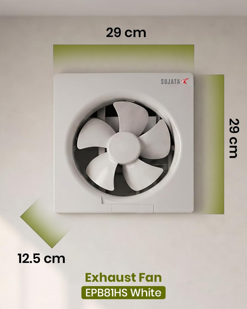 Sujata 8 Inch Premium Exhaust Fan for Kitchen, Bathroom & Office | 2 Years Warranty | 200mm High Air Delivery Exhaust Fan, 2100 RPM, 100% Copper Winding, Strong Air Suction (EPB81HS - White) - Image 2