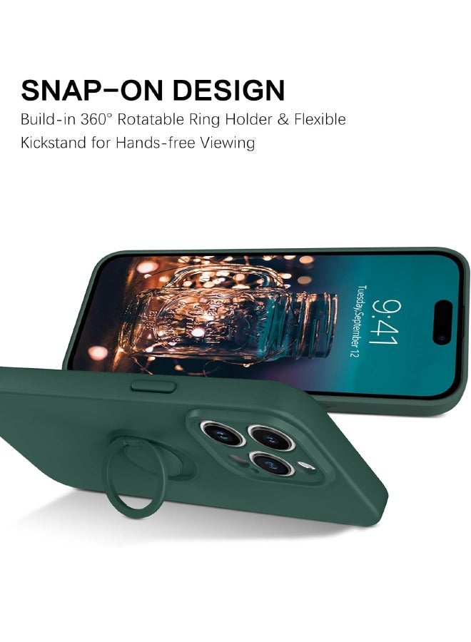 iPhone 15 Pro Case, Slim Soft Silicone Rotatable Ring Holder, Support Magnetic Car Mount, Anti-Scratch Non-Slip and Shockproof Protective Cover for iPhone 15 Pro 6.1 inch, Green - Image 3