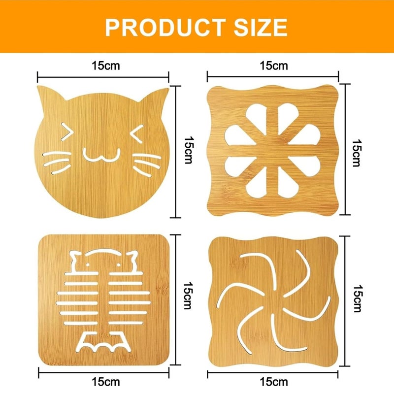 OLWICK® Wooden Insulation Mat, Openwork Wooden Coasters for Hot Dishes, Pot, Bowl, Teapot, Pack of 9 (Random Pattern) - Image 3