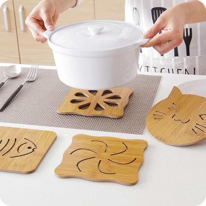 OLWICK® Wooden Insulation Mat, Openwork Wooden Coasters for Hot Dishes, Pot, Bowl, Teapot, Pack of 9 (Random Pattern) - Image 4