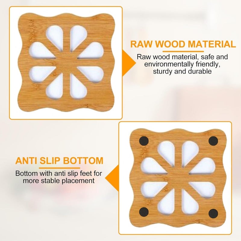 OLWICK® Wooden Insulation Mat, Openwork Wooden Coasters for Hot Dishes, Pot, Bowl, Teapot, Pack of 9 (Random Pattern) - Image 5