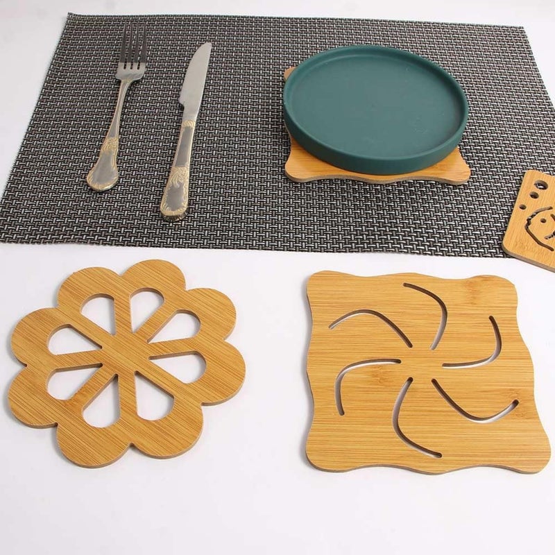 OLWICK® Wooden Insulation Mat, Openwork Wooden Coasters for Hot Dishes, Pot, Bowl, Teapot, Pack of 9 (Random Pattern) - Image 2