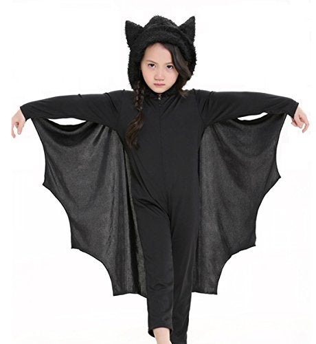 COOLJOY Kids Unisex Vampire Bat Costume, Jumpsuit Halloween Cosplay Costume, Party Animal Costume Outfits, Long Section，with Gloves (S) Black - Image 1