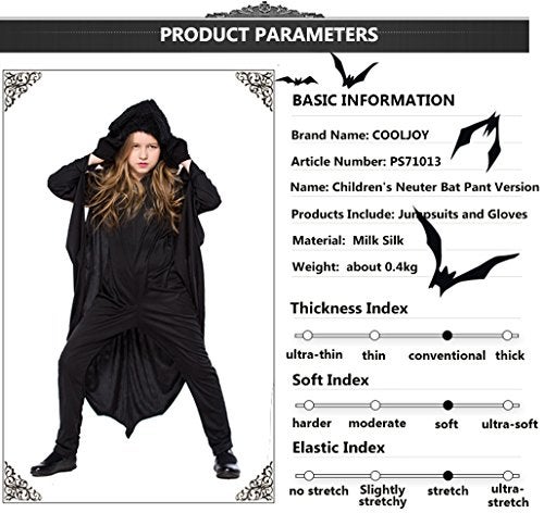 COOLJOY Kids Unisex Vampire Bat Costume, Jumpsuit Halloween Cosplay Costume, Party Animal Costume Outfits, Long Section，with Gloves (S) Black - Image 4