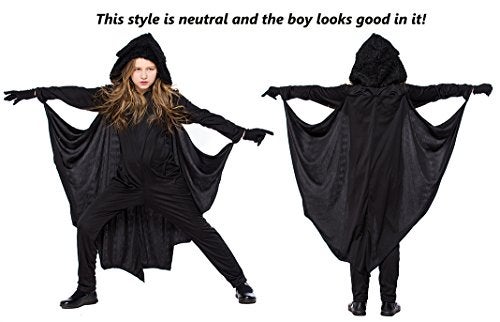 COOLJOY Kids Unisex Vampire Bat Costume, Jumpsuit Halloween Cosplay Costume, Party Animal Costume Outfits, Long Section，with Gloves (S) Black - Image 2