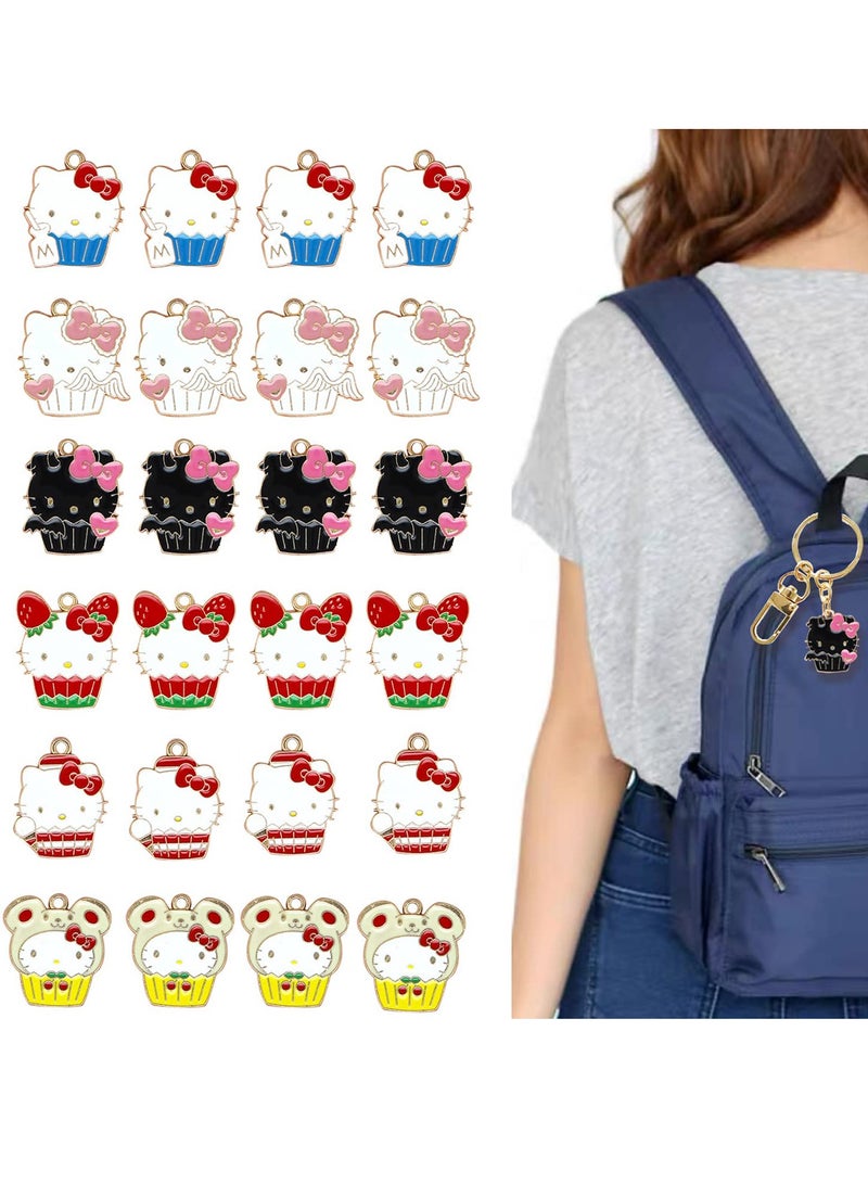 SYOSI 24 Pcs Enamel Cat Charms, 6 Styles Cute Cat Charms Earring Necklace Bracelet Pendants Crafts, Cartoon Cake Cat for Diy Jewelry Making for Girls, Teen Girls, Women - Image 1
