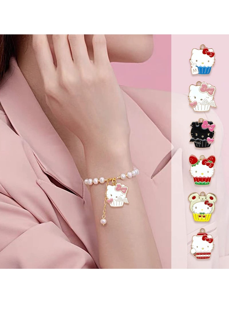 SYOSI 24 Pcs Enamel Cat Charms, 6 Styles Cute Cat Charms Earring Necklace Bracelet Pendants Crafts, Cartoon Cake Cat for Diy Jewelry Making for Girls, Teen Girls, Women - Image 2
