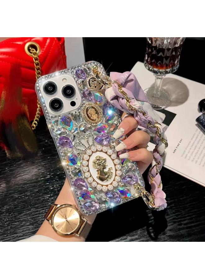S-TOP Case For iPhone 16 Pro Max Handmade Diamond Purple Gemstone Scarf Bracelet PC Phone Case - Image 1