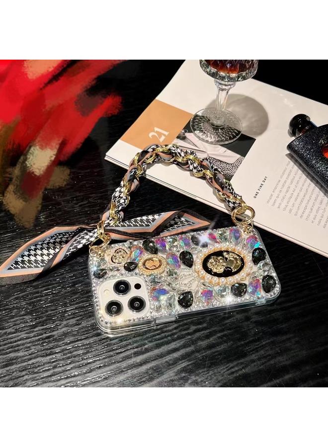 S-TOP Case For iPhone 16 Pro Max Handmade Diamond Purple Gemstone Scarf Bracelet PC Phone Case - Image 3