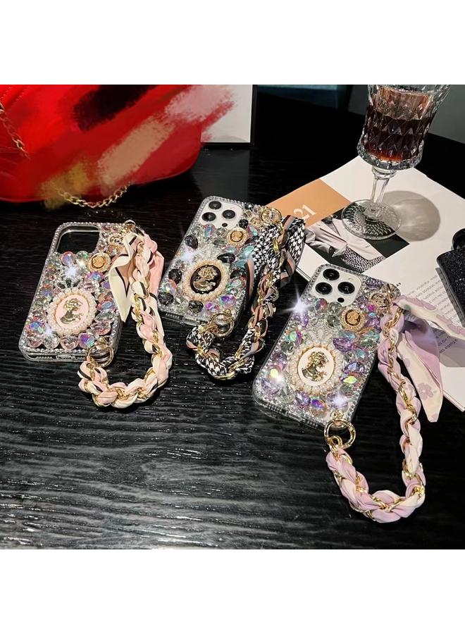 S-TOP Case For iPhone 16 Pro Max Handmade Diamond Purple Gemstone Scarf Bracelet PC Phone Case - Image 2