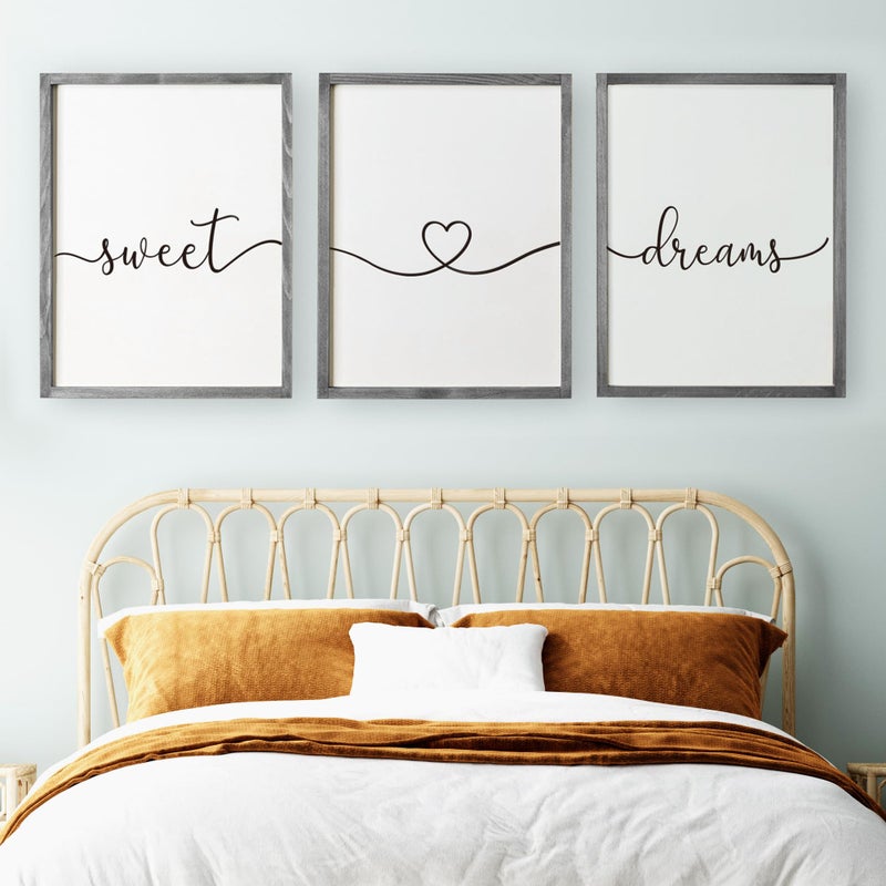 Houmury مجموعة من 3 Farmhouse Sweet Dreams Sign 11x14 فوق جدار السرير ديكور ديكور غرفة نوم جدار فن الخشب (11 "" x14 "" رمادي) - Image 2