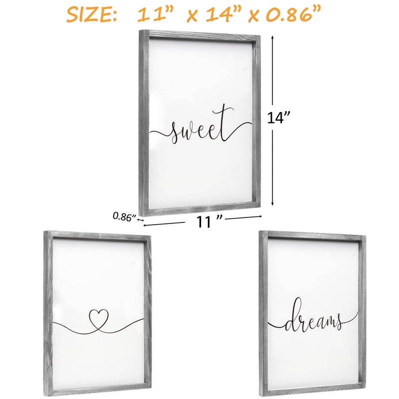 Houmury مجموعة من 3 Farmhouse Sweet Dreams Sign 11x14 فوق جدار السرير ديكور ديكور غرفة نوم جدار فن الخشب (11 "" x14 "" رمادي) - Image 5