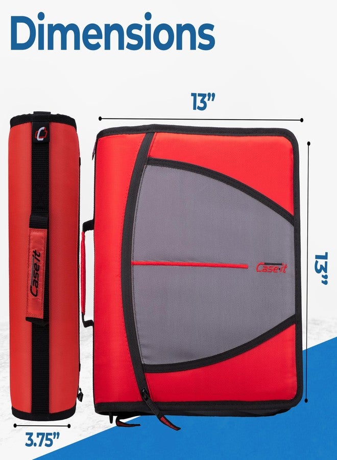Case it Case-it Mighty Zip Tab School Zipper Binder | 3-Inch O-Rings, 600-Sheet Capacity, 5-Subject Expanding File Folder, Multiple Pockets & Storage Organizer, Shoulder Strap | D-146 Fire Engine Red - Image 2