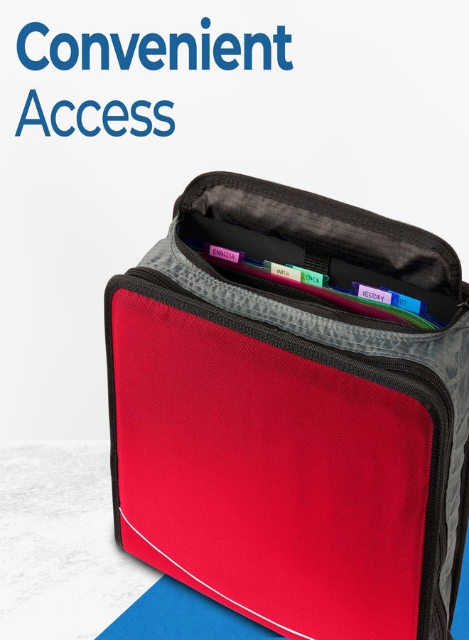Case it Case-it Mighty Zip Tab School Zipper Binder | 3-Inch O-Rings, 600-Sheet Capacity, 5-Subject Expanding File Folder, Multiple Pockets & Storage Organizer, Shoulder Strap | D-146 Fire Engine Red - Image 3