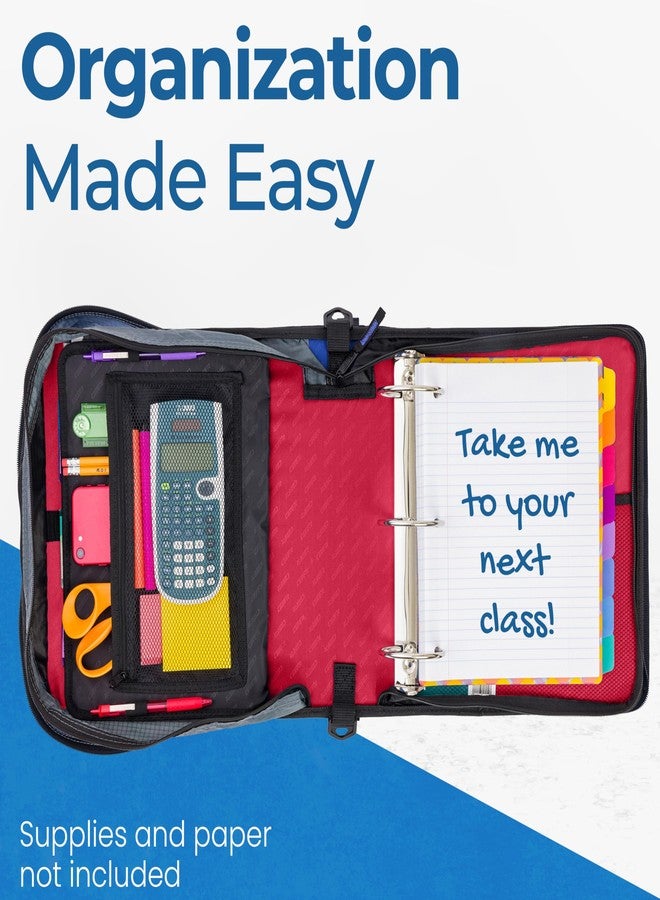 Case it Case-it Mighty Zip Tab School Zipper Binder | 3-Inch O-Rings, 600-Sheet Capacity, 5-Subject Expanding File Folder, Multiple Pockets & Storage Organizer, Shoulder Strap | D-146 Fire Engine Red - Image 4