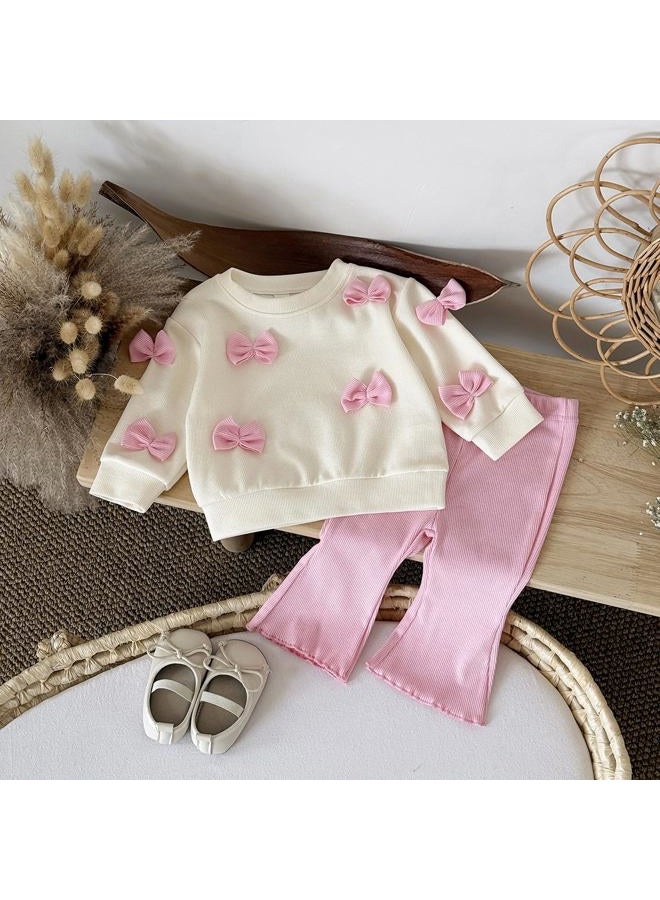 Korago Fall Baby Girl Clothes 2 Piece Set, Long Sleeve Knit Top with Bow & Pink Flare Pants, 6M to 3T Toddler Girl Outfits, Pink, 12-18 Months - Image 5