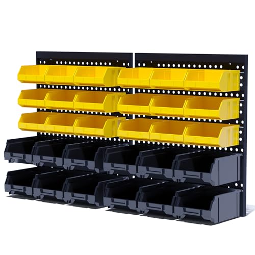 KJE 30PCS Wall Mounted Storage Bins, Plastic Tool Organizer for Garage Storage, Screws, Nuts, Bolts, Small Hardware Parts -Black, Yellow - Image 1