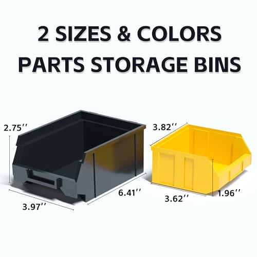 KJE 30PCS Wall Mounted Storage Bins, Plastic Tool Organizer for Garage Storage, Screws, Nuts, Bolts, Small Hardware Parts -Black, Yellow - Image 4