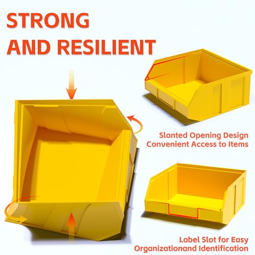 KJE 30PCS Wall Mounted Storage Bins, Plastic Tool Organizer for Garage Storage, Screws, Nuts, Bolts, Small Hardware Parts -Black, Yellow - Image 3