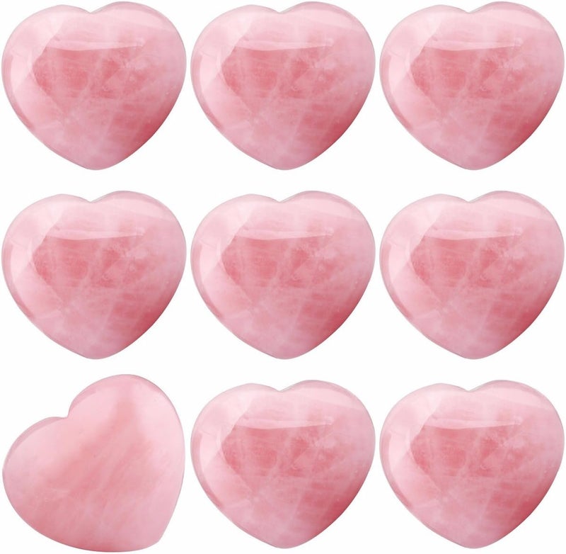 SUNYIK Natural Rose Quartz Pocket Puff Heart Worry Healing Palm Stone Pack of 10(0.8")