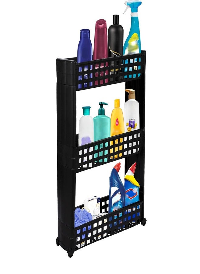 Cutting Edge Essentials Multipurpose Slim Shelf Rack for Kitchen Storage Organizer for Fruits, Vegetables/Slide Out Trolley with Wheels for Home, Bedroom, Living Room, Bathroom - 3 Layer, Black - Image 1