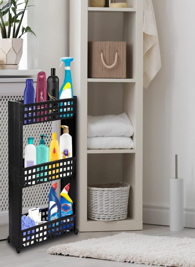Cutting Edge Essentials Multipurpose Slim Shelf Rack for Kitchen Storage Organizer for Fruits, Vegetables/Slide Out Trolley with Wheels for Home, Bedroom, Living Room, Bathroom - 3 Layer, Black - Image 4