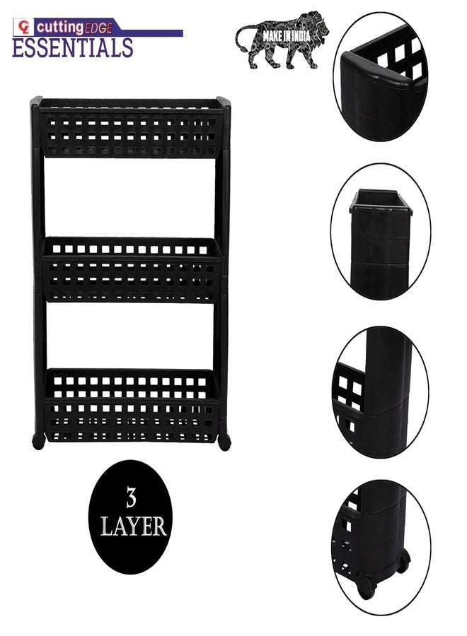 Cutting Edge Essentials Multipurpose Slim Shelf Rack for Kitchen Storage Organizer for Fruits, Vegetables/Slide Out Trolley with Wheels for Home, Bedroom, Living Room, Bathroom - 3 Layer, Black - Image 2