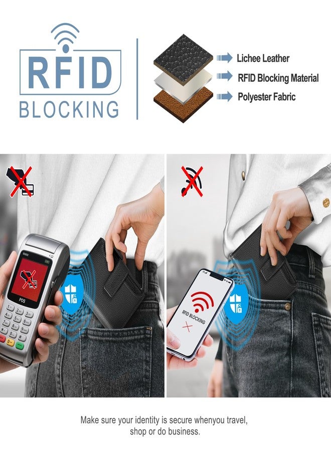 GSOIAX محفظة نسائية صغيرة من الجلد الطبيعي من GSOIAX، مزودة بحامل بطاقات ثنائي الطي بتقنية حجب RFID، محفظة نسائية رفيعة مع جيب للعملات المعدنية بسحاب ونافذة قابلة للإزالة لبطاقة الهوية (أسود) - Image 4