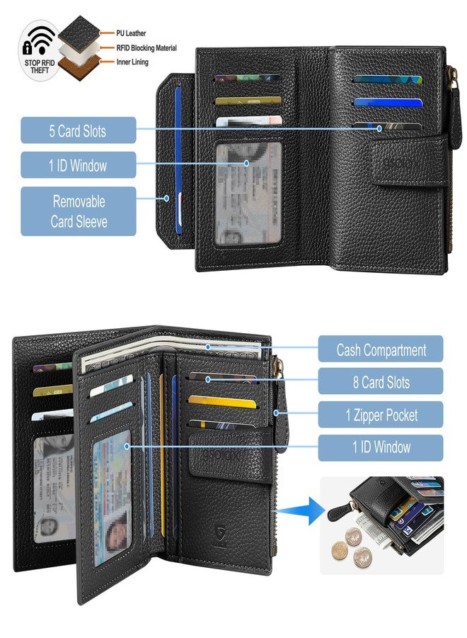 GSOIAX محفظة نسائية صغيرة من الجلد الطبيعي من GSOIAX، مزودة بحامل بطاقات ثنائي الطي بتقنية حجب RFID، محفظة نسائية رفيعة مع جيب للعملات المعدنية بسحاب ونافذة قابلة للإزالة لبطاقة الهوية (أسود) - Image 2