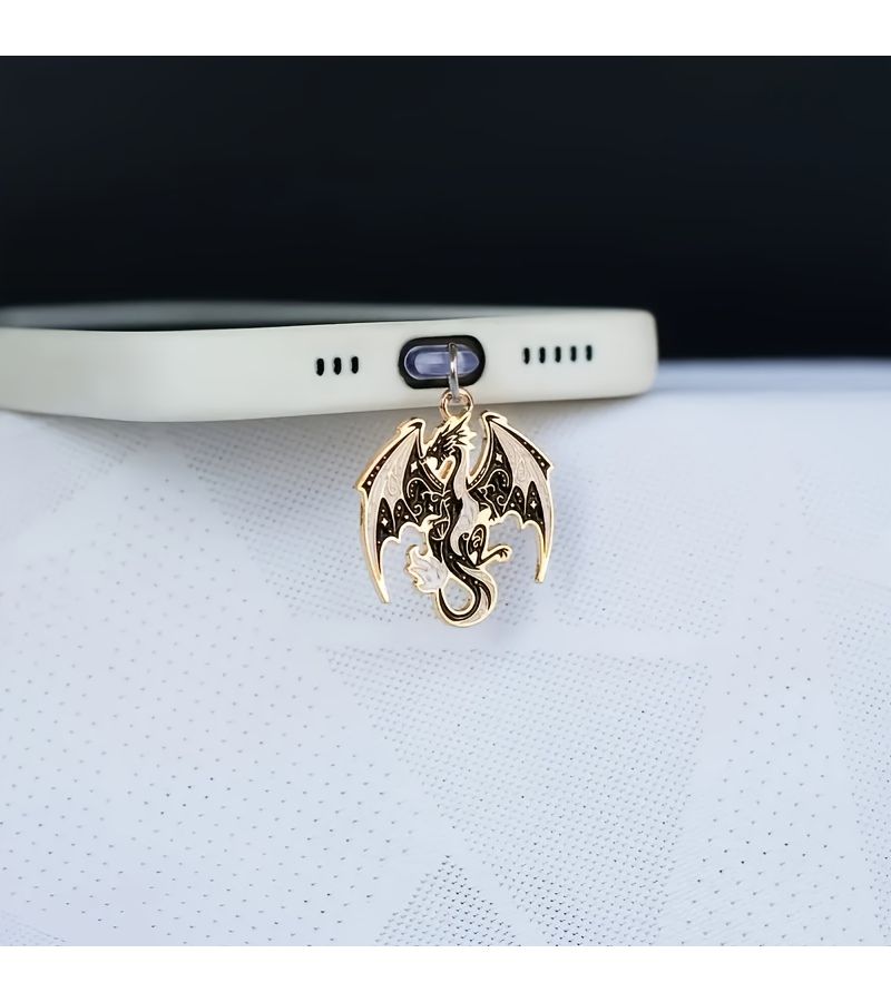 Black White Alloy Flying Dragon Bat Phone Dust Plug for Type C iPhone 5-14 Port - Image 3