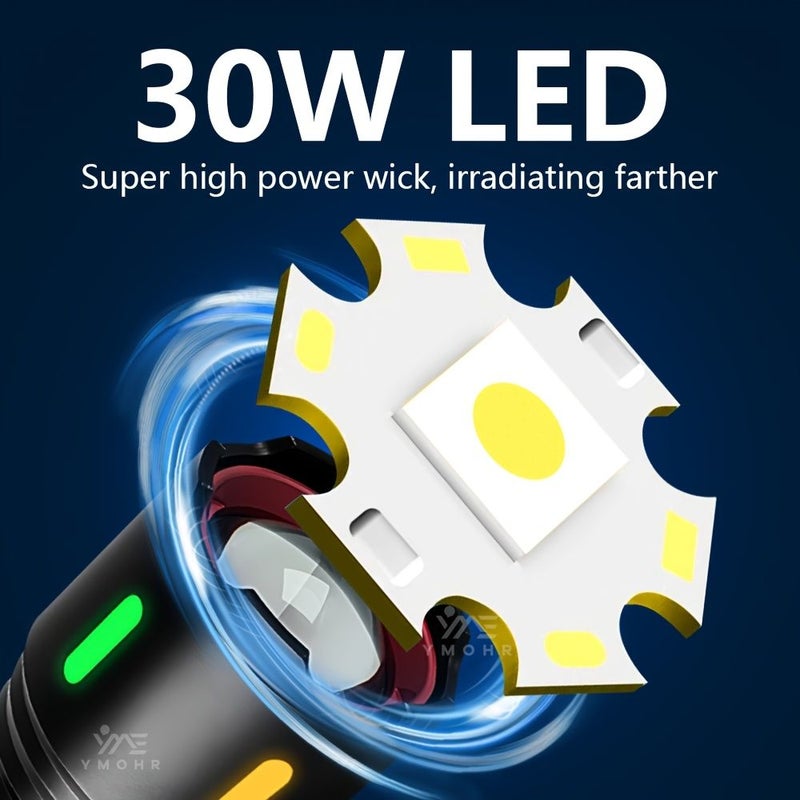 شاشة OLED مصباح يدوي LED عالي الطاقة بعيد المدى مع بطارية 18650 قابلة للشحن من نوع C - Image 2