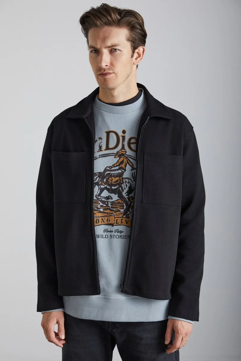 جريميلانج CALPE Men's 100% Cotton Black Jacket