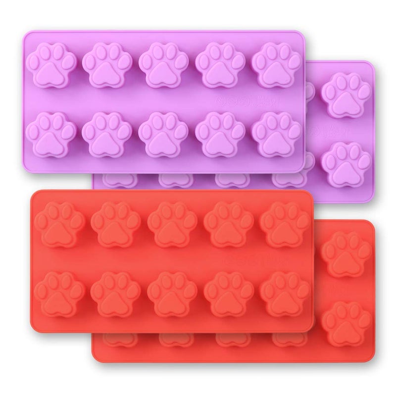 Cozihom Dog Paw Shaped Silicone Molds 10 Cavity Food Grade for Chocolate Candy Cake Pudding Jelly 4 Pcs
