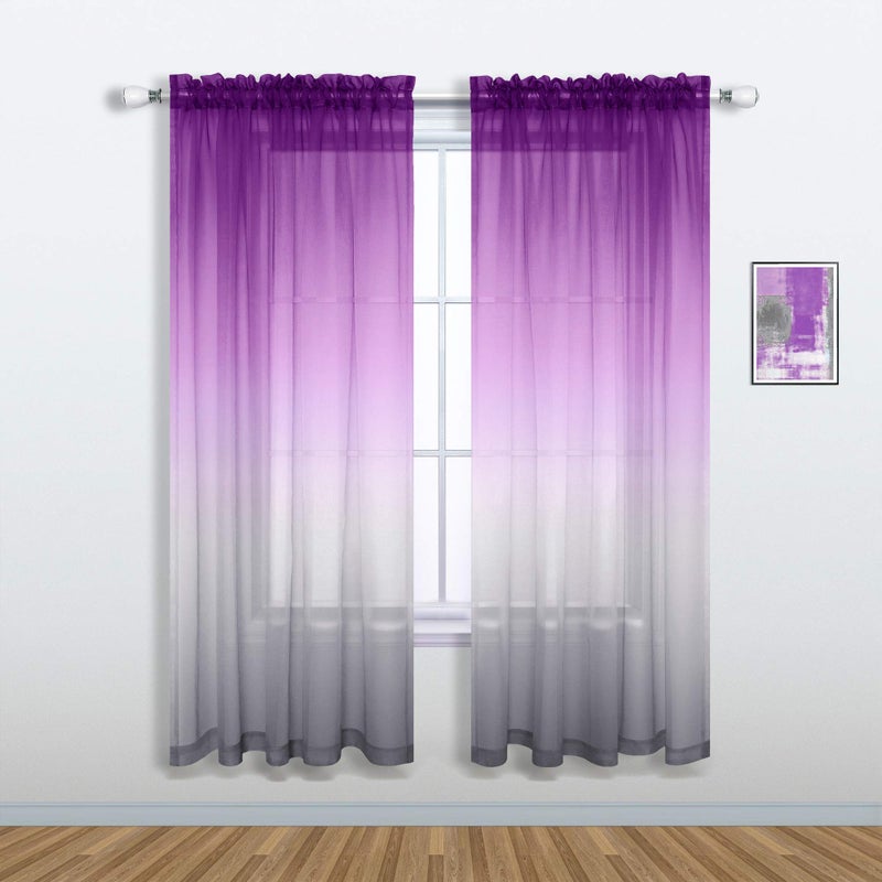 Mrs.Naturall MrsNaturall Purple and Grey Curtains for Bedroom Decor Set of 1 Single Sheer Panel Pocket Ombre Decorative Curtains for Living Room Kids Girls Decorations 52 x 63 Inch Length Royal Lilac and Gray 