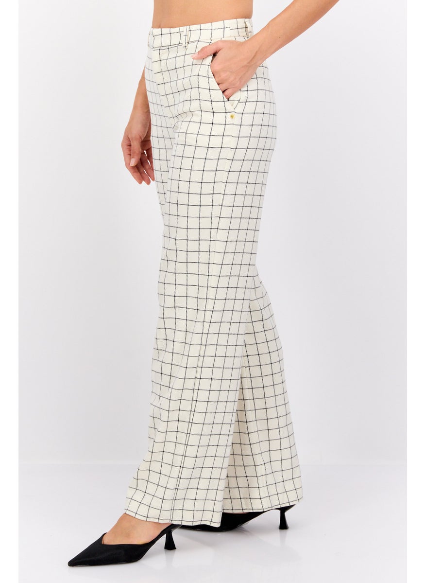 Scotch & Soda Women Regular Fit Straight Leg Checkered Pants, Beige  - Image 2