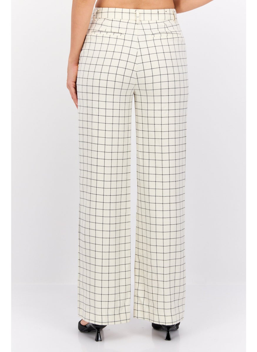 Scotch & Soda Women Regular Fit Straight Leg Checkered Pants, Beige  - Image 4