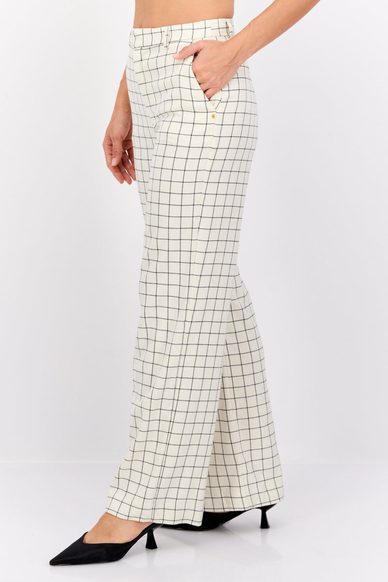 Scotch & Soda Women Regular Fit Straight Leg Checkered Pants, Beige - Image 2