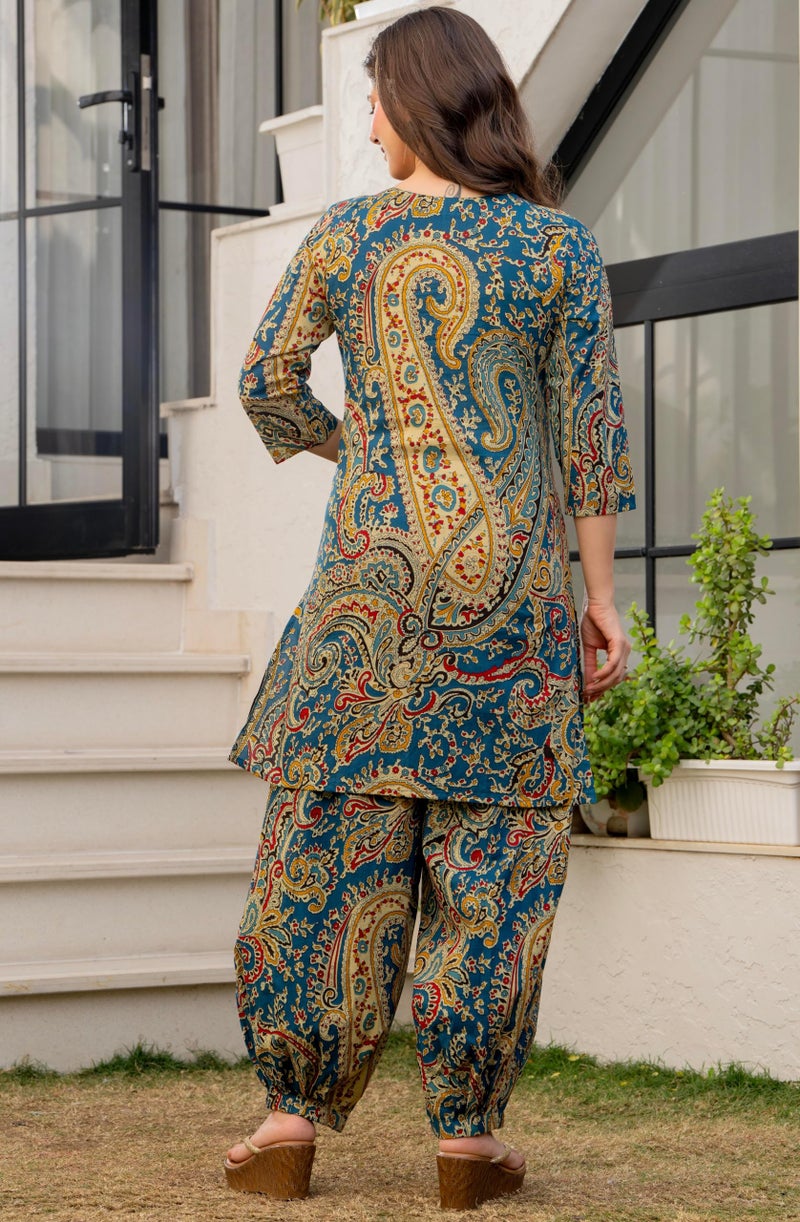 rytras Women's Pure Cotton Printed Ethnic Wear Straight Kurta Set with Palazzo Pants(RYT708,Blue,L) - Image 2