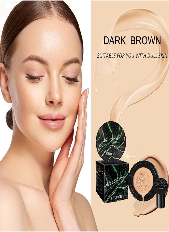 EELHOE Mushroom Head Air Cushion BB Cream Facial Concealer Brightening And Moisturizing Natural Nude Makeup Foundation (Dark Brown)  - Image 2
