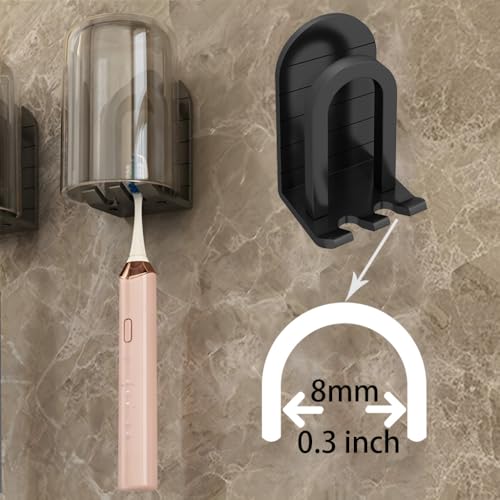 HOOALEE Wall Mounted Toothbrush Holder Set - Self Adhesive Bathroom Toothbrush Holder & Cup Set for Small Bathroom, Apartments or RVs, Includes 2 Cups and 2 Aluminum Toothbrush Holders (Black) - Image 2