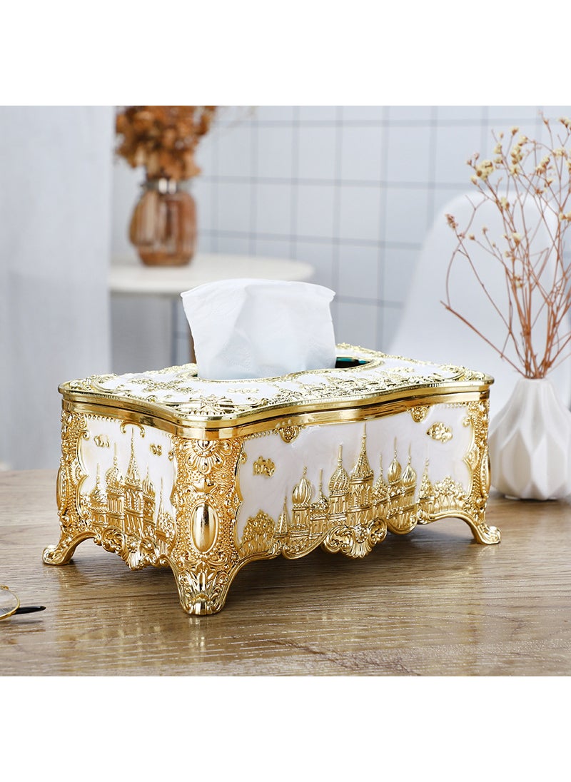Generic Gold Rimmed Tissue Box Holder for Home Golden White 