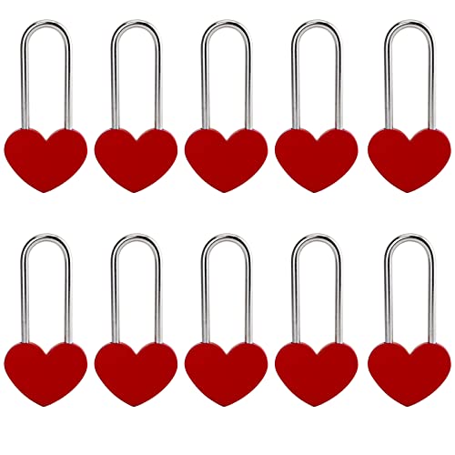 VeYocilk 10PCS 35 50mm Love Lock Heart PadlockRed Single Heart Wish Lock for Lovers WeddingValentinesAnniversaryTravelNO Key - Image 1