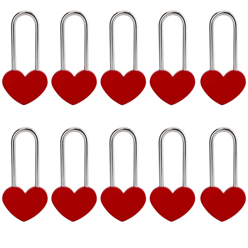 VeYocilk 10PCS 35 50mm Love Lock Heart PadlockRed Single Heart Wish Lock for Lovers WeddingValentinesAnniversaryTravelNO Key - Image 2