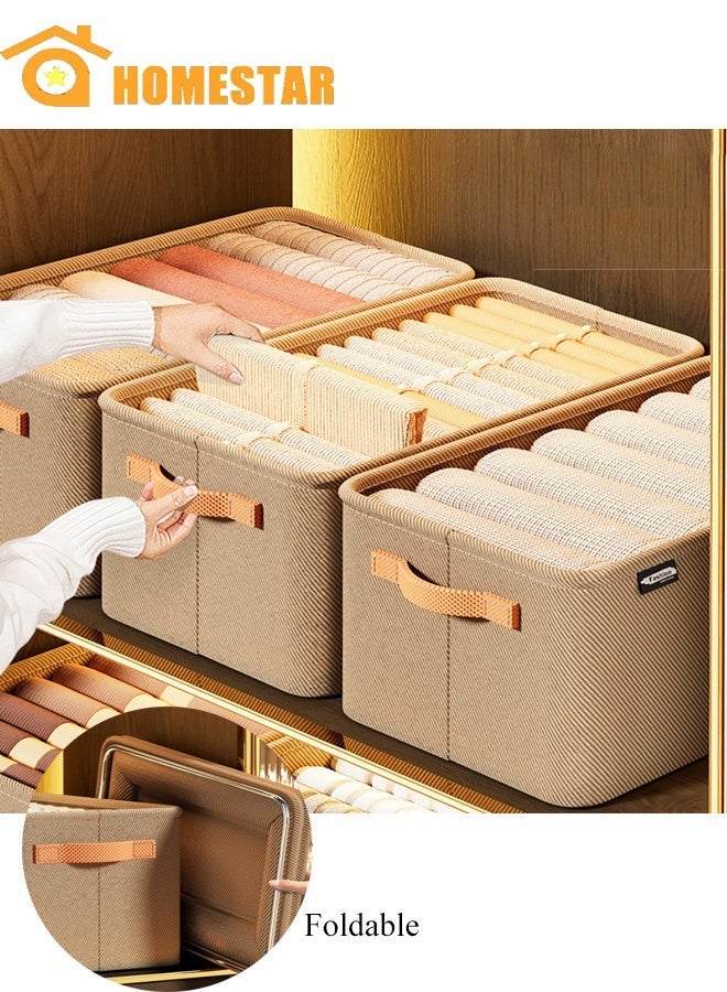 هومستر 3pcs خزانة ملابس منظم، خزانة قابلة للطي تخزين مربع مع مقبض، بني - Image 2