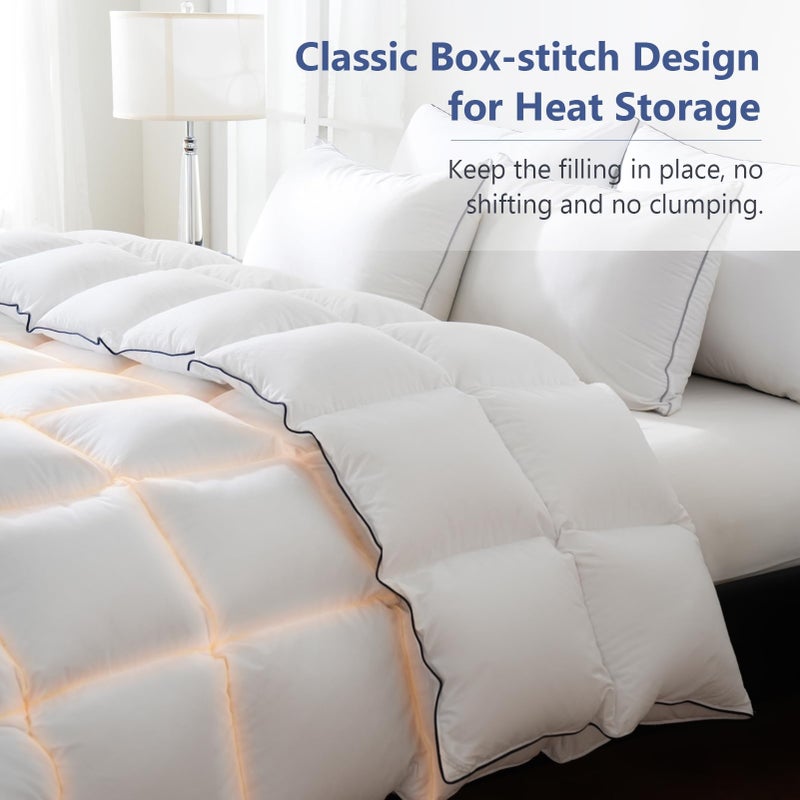 DOWNCOOL Feather Down Fiber Comforter King Size, 100% Cotton Ultra Soft Fluffy Duvet Insert King, All Season Luxurious Hotel Bedding Comforters with Corner Tabs, White 106"x90" - Image 5