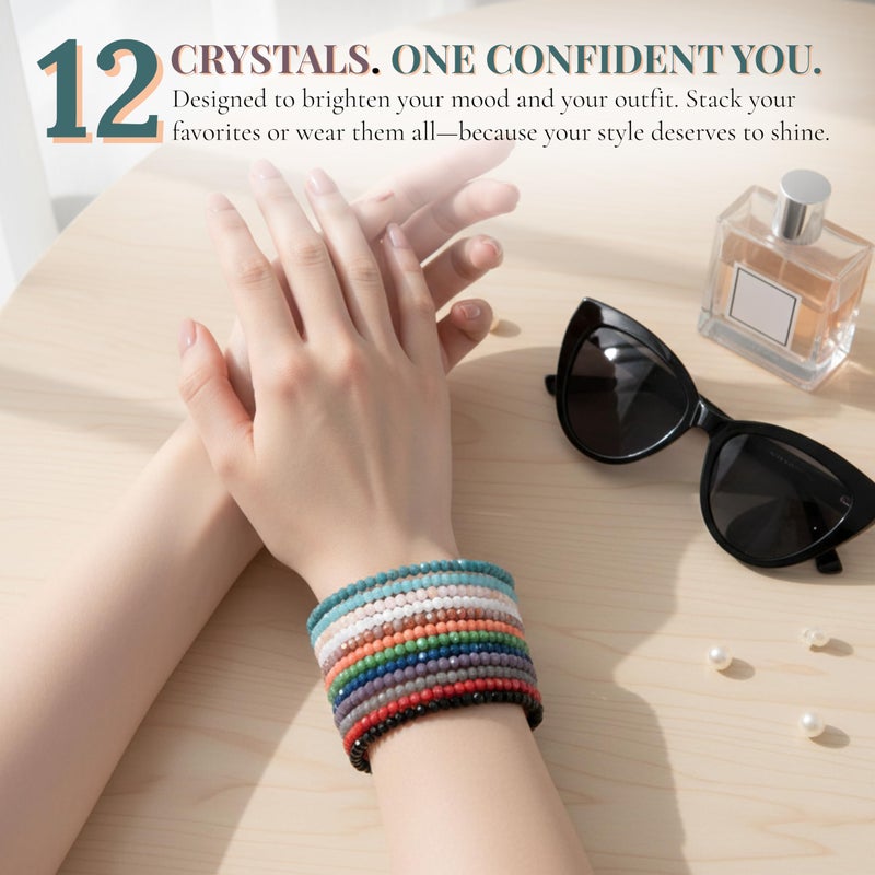 Cherry Tree Collection - Women Crystal Bracelets Set of 12 â€“ Colorful Multi-Layer Stackable Crystal Bracelets for Women â€“ 6.75" - 7" To Fit Most Wrists with 2x3mm Rondelle Beads -Women Jewelry - Image 3