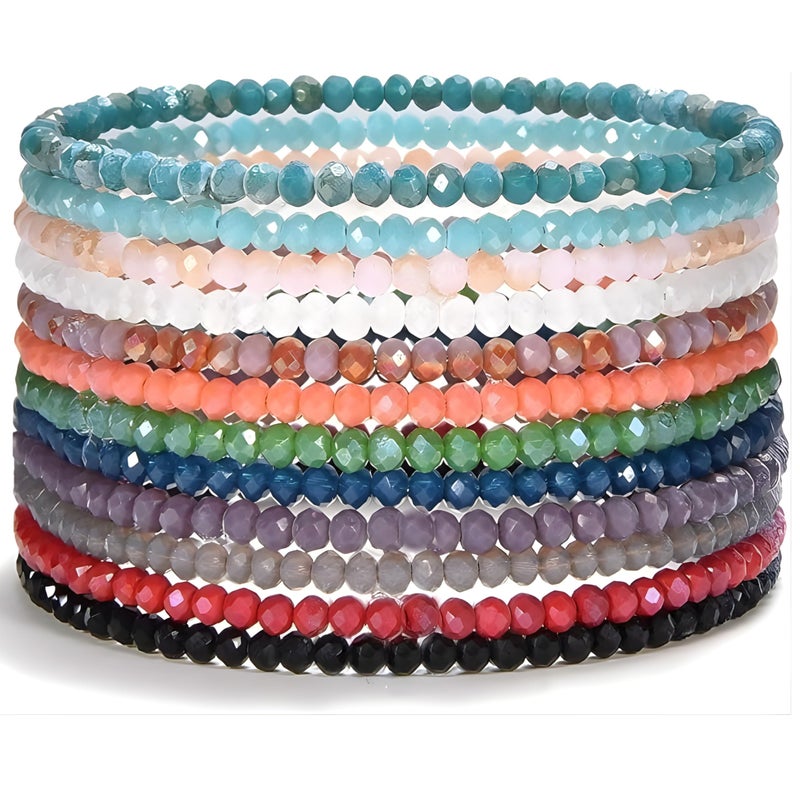Cherry Tree Collection - Women Crystal Bracelets Set of 12 â€“ Colorful Multi-Layer Stackable Crystal Bracelets for Women â€“ 6.75" - 7" To Fit Most Wrists with 2x3mm Rondelle Beads -Women Jewelry - Image 1