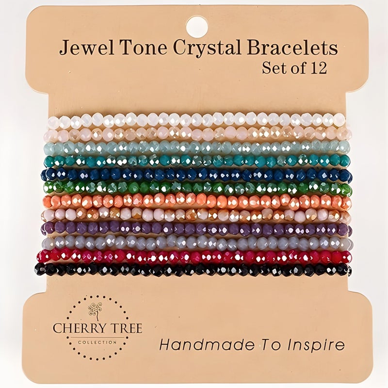 Cherry Tree Collection - Women Crystal Bracelets Set of 12 â€“ Colorful Multi-Layer Stackable Crystal Bracelets for Women â€“ 6.75" - 7" To Fit Most Wrists with 2x3mm Rondelle Beads -Women Jewelry - Image 2